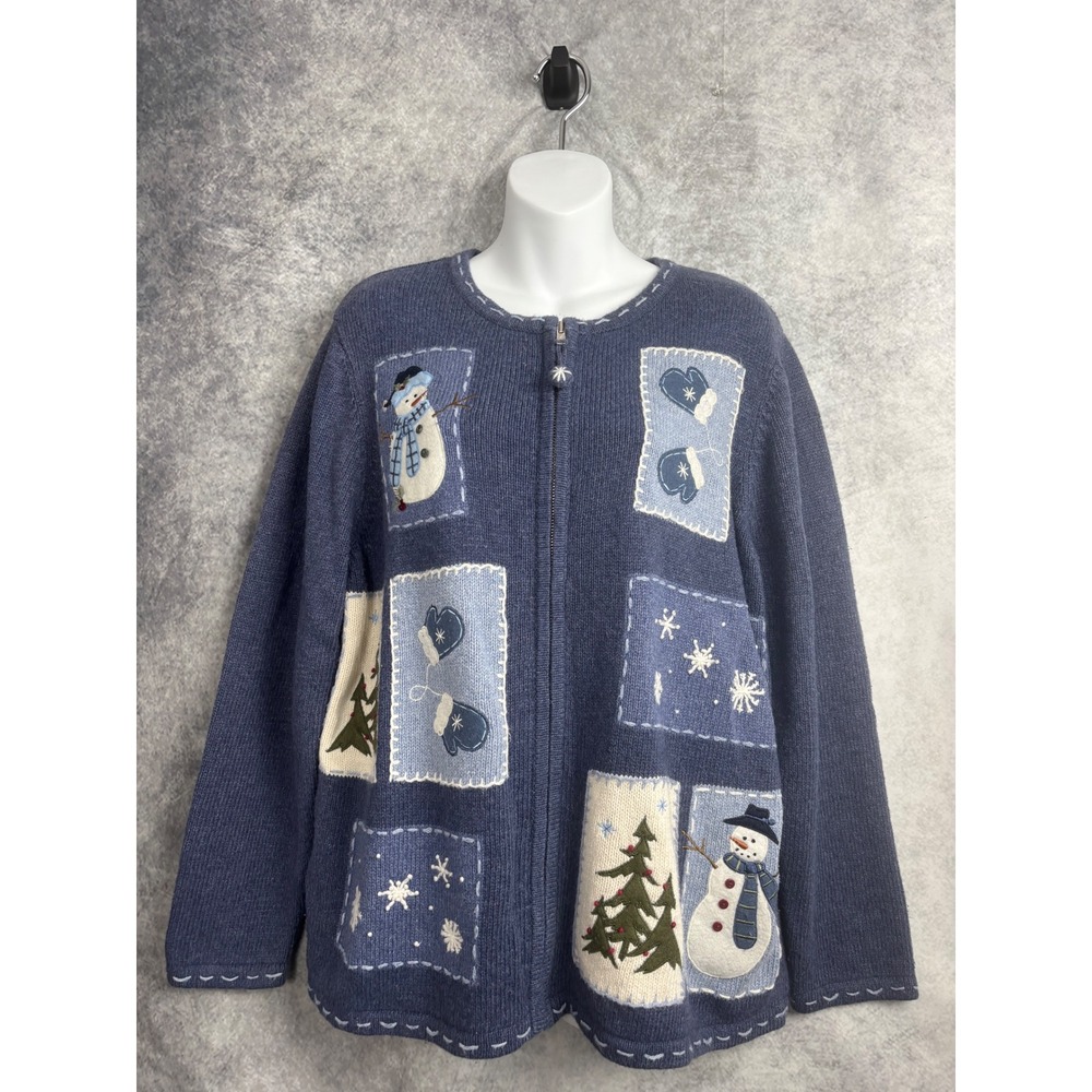 Croft‎ & Barrow Women's Full Zip Sweater Cardigan Snowman Holiday Snow Size 1X